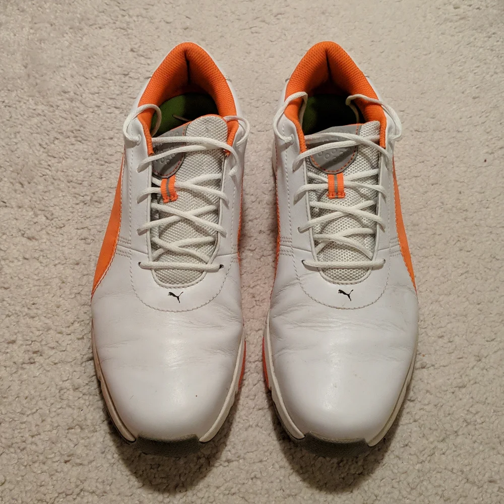 Puma Ignite Drive White Vibrant Orange Drizzle Golf Shoes - 12